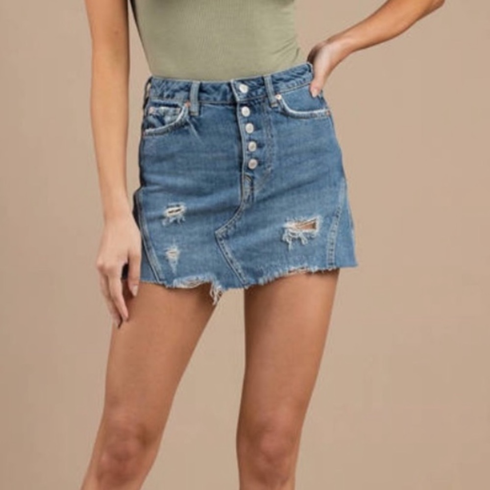 Free People Distressed Denim Mini Skirt - Blue - Picture 6 of 7